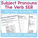 Subject Pronouns in Spanish and The Verb SER / Worksheets 