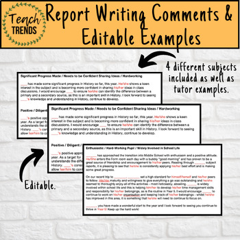 Preview of Subject Report Writing End-of-Year Pupil Report Card Comments Template & Example