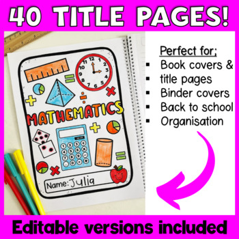 Subject Title Cover Pages for books, folders and binders | TPT