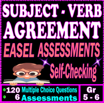 Preview of Subject Verb Agreement. 120 MCQs Self-Checking Assessments. 5th - 6th Grade ELA