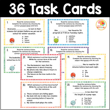 Subject Verb Agreement Distance Learning Task Cards and Anchor Charts