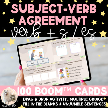 Preview of Subject Verb Agreement Activity - Verb+s/es - Third Person Singular - Boom Cards