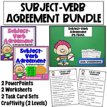 Preview of Subject-Verb Agreement Bundle: PowerPoints, Worksheets, Task Cards