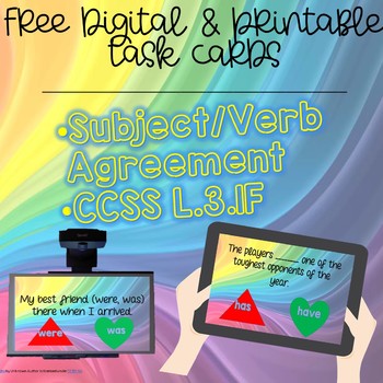 Preview of Subject/Verb Agreement Digital/Printable Task Cards w/ sound effects!