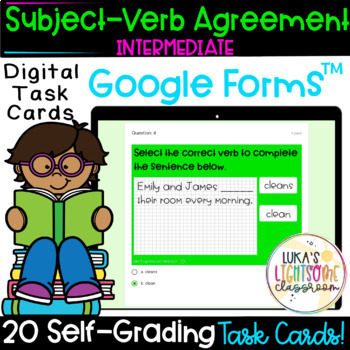 Preview of Subject Verb Agreement Digital Task Cards | Self-Grading Google Forms