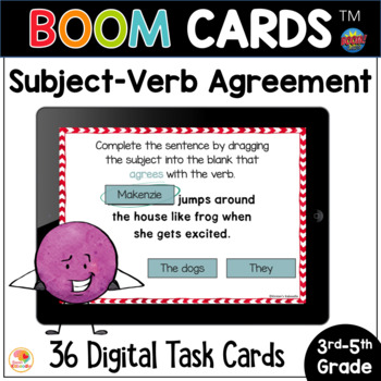 Preview of Subject Verb Agreement Distance Learning BOOM Task Cards Anchor Charts Slides