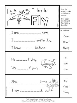 Noun Verb Agreement First Grade : 1 : Typically, they take the singular