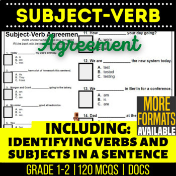 Preview of Subject Verb Agreement Google Docs Worksheets | Grade K 1 2 | Digital Resources