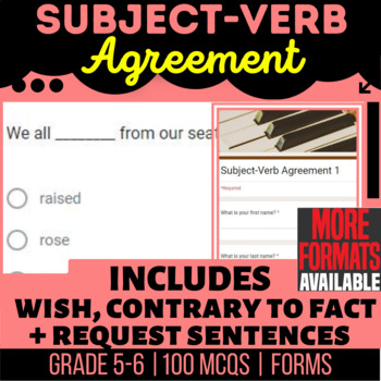 Preview of Subject Verb Agreement Language Arts Homework | Google Forms | 5th-6th Grade