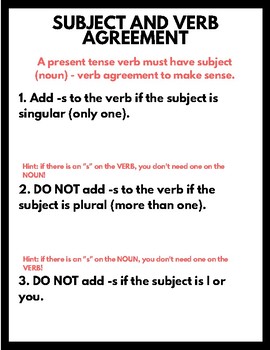 verb agreement subject poster grade