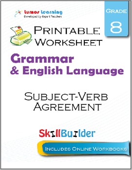 Preview of Subject-Verb Agreement Printable Worksheet, Grade 8