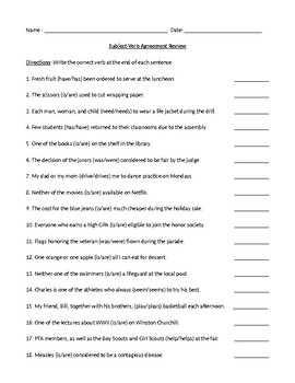 Preview of Subject-Verb Agreement: Review Worksheet with Detailed Answer Key