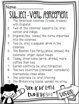 Subject-Verb Agreement Sheet by Leslie Ann | Teachers Pay Teachers