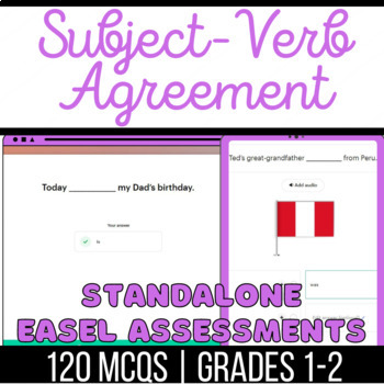 Preview of Subject-Verb Agreement Standalone Easel Assessments Identifying Verbs & Subjects