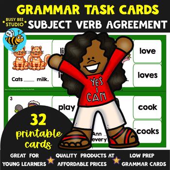 Preview of Subject Verb Agreement Task Cards for ESL Students Activities