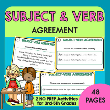 Preview of 48 Subject Verb Agreement Task Cards | Basic Rules Practice | Grammar Activities