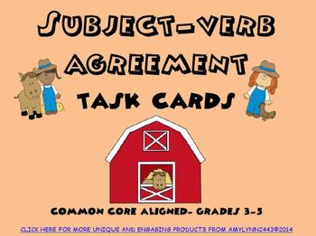 Preview of Subject-Verb Agreement Task Cards or Scoot Game- Farm Theme