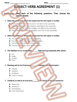 Preview of Subject Verb Agreement, Tenses, Verbals, Voice & Mood. MCQs. Distance Learning.