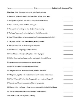 Preview of Subject-Verb Agreement Test with Detailed Answer Key