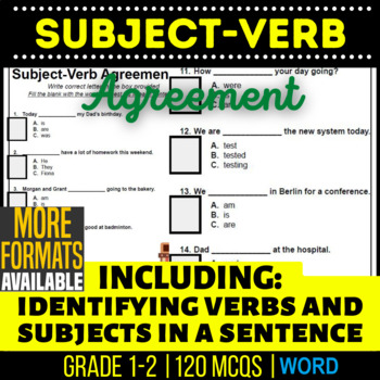 Preview of Subject Verb Agreement Word Worksheets For K 1st 2nd Grade