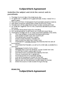 Preview of Subject Verb Agreement Worksheet