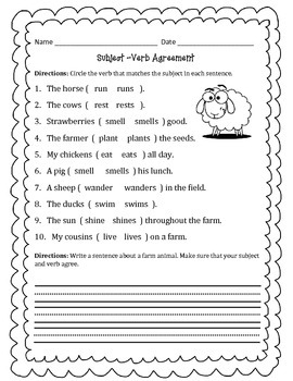 Subject Verb Agreement Worksheet FREE by Learning is Lots ...