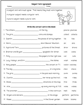 subject verb agreement worksheets by jan lindley tpt