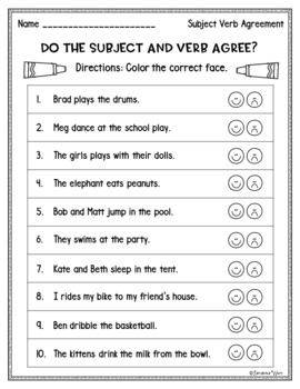 Subject Verb Agreement Worksheets by Samantha White | TpT