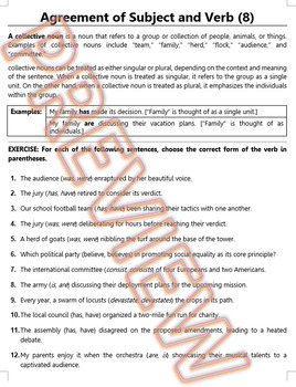 Preview of Subject Verb Agreement Worksheets: Collective Nouns. Word Document. (4/5) HS ELA