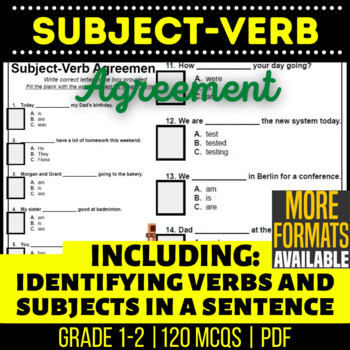 Preview of Subject Verb Agreement Worksheets For K 1st 2nd Grade