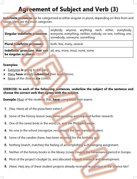 Preview of Subject Verb Agreement Worksheets: Indefinite Pronouns. Word Doc (2/5) HS ELA