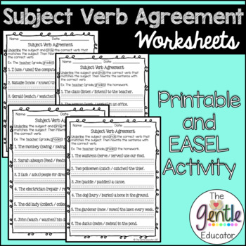 Preview of Subject Verb Agreement Worksheets - Printable and Digital EASEL Activity