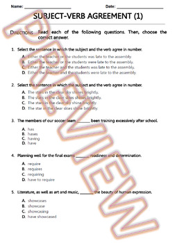 Preview of Subject Verb Agreement Worksheets, Tenses, Verbals, Voice & Mood MCQs. G.Docs