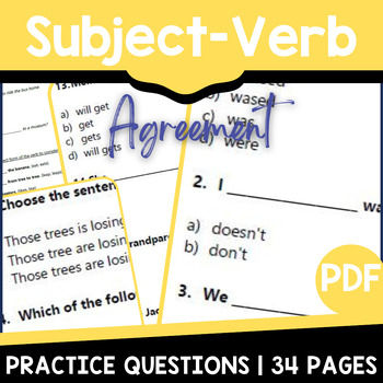 Preview of Subject Verb Agreement Worksheets Third and Fourth Grade Grammar Practice Tests