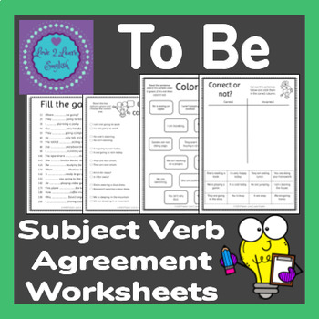 Subject Verb Agreement Worksheets To Be by Love 2 Learn English | TpT