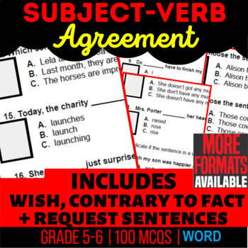 Preview of Subject-Verb Agreement Worksheets Wish, Request, Contrary to Fact Sentences Word