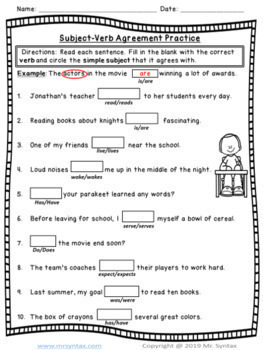 Subject-Verb Agreement Worksheets and Assessment by Mister Syntax