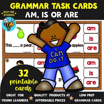 Preview of Subject Verb Agreement (am - is - are) Clip Task Cards Grammar Activities
