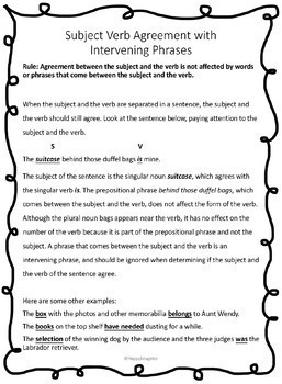 Subject Verb Agreement Grammar Worksheets with Intervening ...