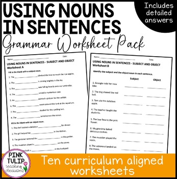 Preview of Subject and Object Nouns - Grammar Worksheet Pack