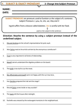 Subject and Object Pronoun Worksheets by Fun Brainy Days | TpT