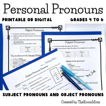 Preview of Personal Pronouns Worksheets and Grammar Notes