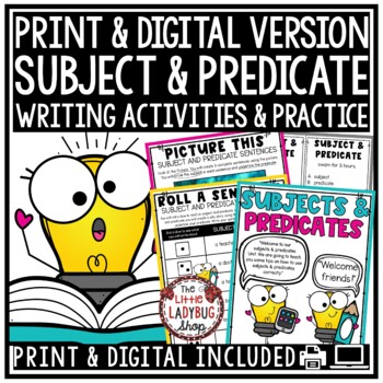 Preview of Grammar Complete Subject and Predicate Worksheet Activities 3rd 4th Grade