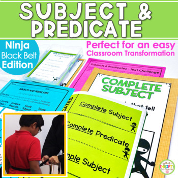 Preview of Subject and Predicate Activities (Ninja Edition) Posters Task Cards Quizzes