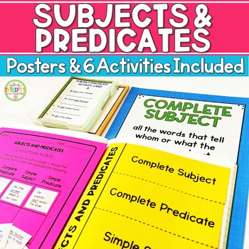 Preview of Subject and Predicate Activities Posters Task Cards Quizzes Worksheets + More