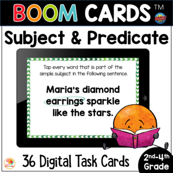 Preview of Subject and Predicate BOOM CARDS™ Task Cards & Anchor Charts Activities Digital
