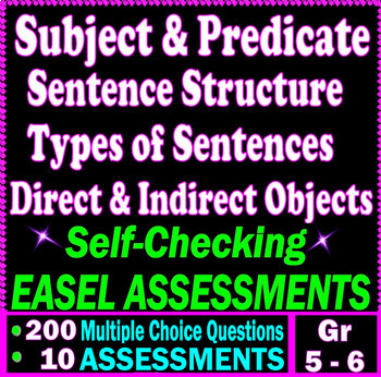 Preview of Subject and Predicate, Objects & Sentences. Self-Checking. 5th-6th grade ELA
