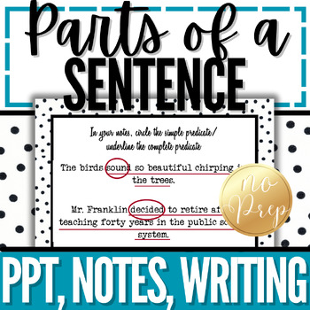 Preview of Parts of a Sentence Middle School | SUBJECT PREDICATE PowerPoint, Notes, Writing