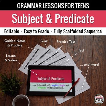 Preview of Subject and Predicate Unit: Grammar Lesson, Quiz, Test, & More