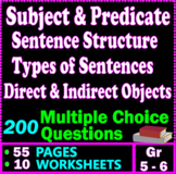 Subject and Predicate. Sentence Structure Worksheets. 200 
